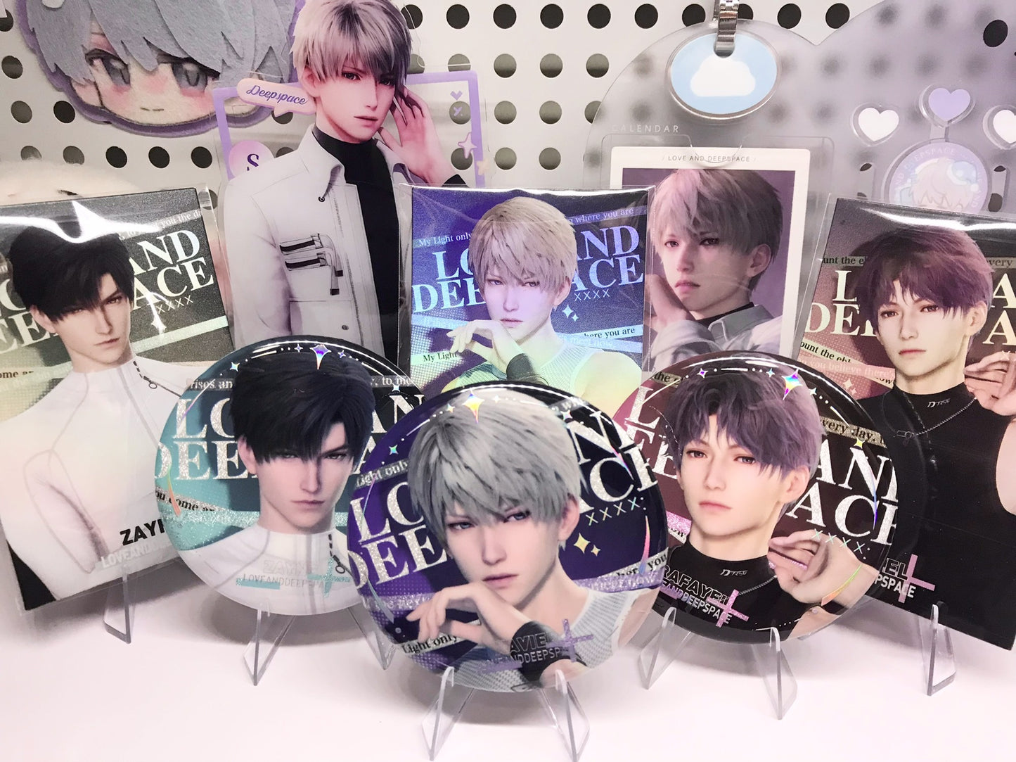 Love and Deepspace Blind Box Badge & Card Set Otome Game Pin Badge Mystery Box – 10 Packs Box (Includes Bonus PVC Cards)