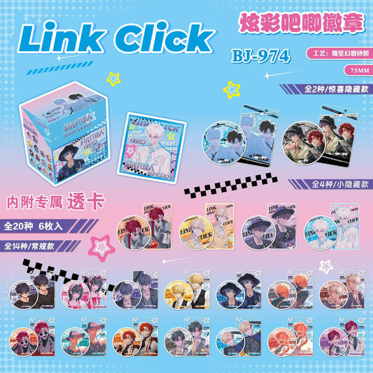 Link Click 6PCS Anime Badge Blind Box | 75mm Pins + PVC Cards